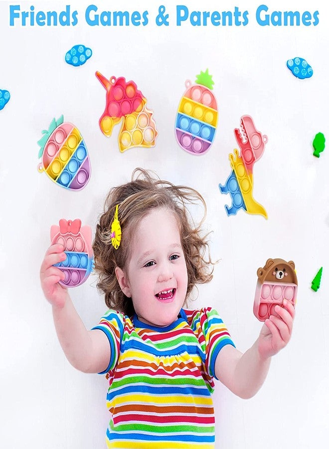 Hemito 12 PCS Pop it Rainbow Bubble Keychain Fidget Toys for Girls, Boys, Kids Birthday Return Gift - Silicone Stress Relief Poppit (Pack of 12) - Image 3